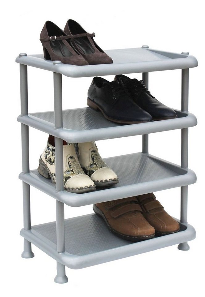 DanDiBo Schuhregal Schuhregal Kunststoff 93873 Stapelbar Schuhablage Offen Schuhständer mit 4 Ebenen Grau Schuhschrank von DanDiBo