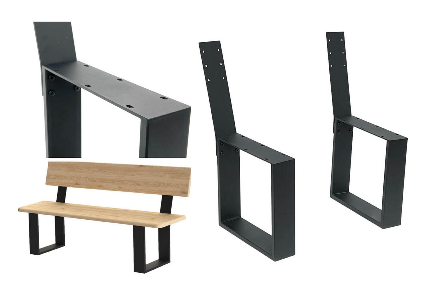 DanDiBo Sitzbank Bankbeine mit Rückenlehne Metall Schwarz DIY Bankgestell (2er Set, Bank Füße Bankkufen), Massives Metall von DanDiBo