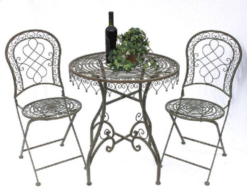 DanDiBo Sitzgruppe Eisen Garten Antik Bistroset Malega Bistrotisch mit 2 Stühlen, klappbar Metall Gartentisch von DanDiBo