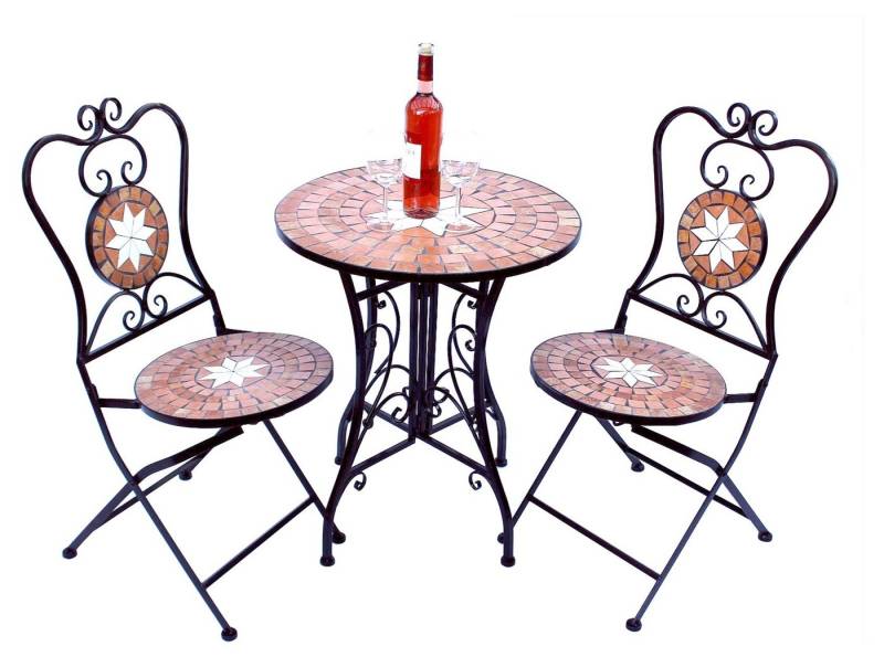 DanDiBo Sitzgruppe Merano 12001-2 Gartentisch + 2 Stk. Gartenstuhl aus Metall Mosaik von DanDiBo