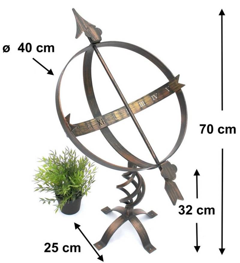 DanDiBo Standuhr Sonnenuhr Garten Groß Metall Patina Schmiedeeisen Wetterfest 70 cm von DanDiBo