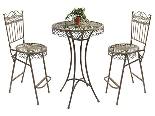 DanDiBo Stehtisch + 2 Barhocker Set Metall 130414-15 Bartisch Garten Antik Schmiedeeisen Bistrotisch Gartentisch Gartenmöbel von DanDiBo