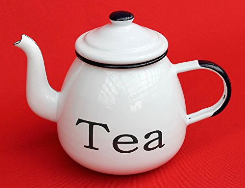 DanDiBo Teekanne Tee Emaille Retro 22cm 0,75 L emailliert 582AB TEA Weiß Wasserkanne Kanne Kaffeekanne von DanDiBo