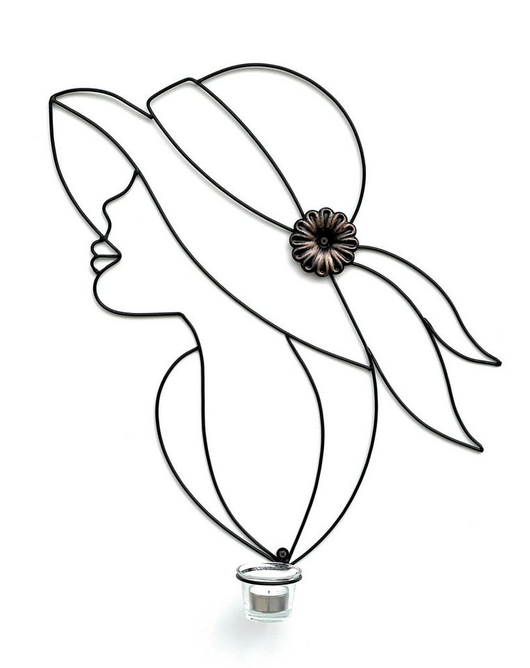 DanDiBo Teelichthalter Metall Schwarz 50 cm Dame Wandkerzenhalter 96324 Wandteelichthalter von DanDiBo
