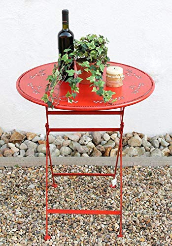 DanDiBo Tisch Bistrotisch Rot Rund Ø 65 cm Klapptisch Gartentisch Metall Passion Eisentisch Balkontisch von DanDiBo