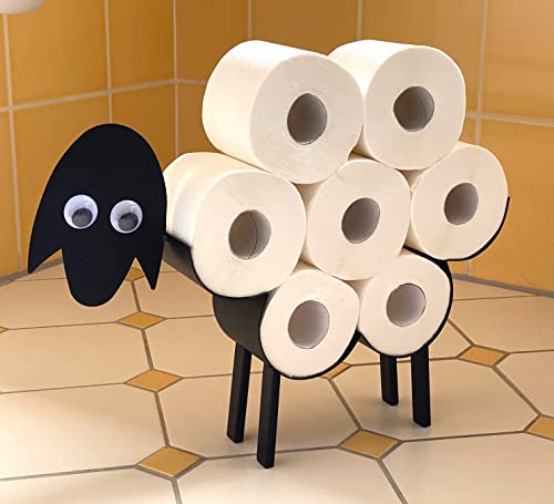 DanDiBo Toilettenpapierhalter Schwarz Metall Schaf mit Wackelaugen WC Rollenhalter Freistehend WC Papierhalter Toilettenrollenhalter von DanDiBo