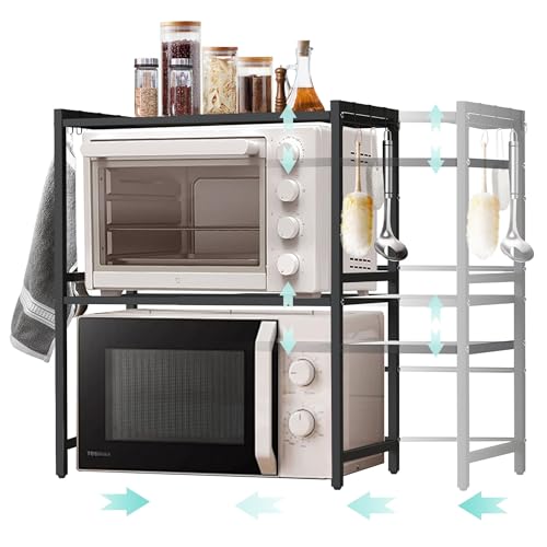 DanDiBo Verstellbares Mikrowellenregal 3 Stufig 40-64 cm Mikrowellen Regal 96614 Stehend Mikrowellenständer Küchenregal von DanDiBo