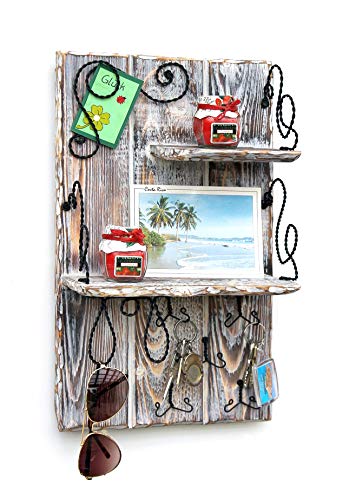 DanDiBo Wandorganizer Holz Weiß Vintage Schlüsselbrett mit Ablage 93909 Schlüsselboard Briefablage Schlüsselkasten Shabby Chic Memoboard Wandregal Schlüsselhaken von DanDiBo