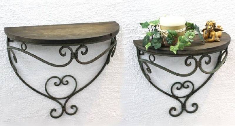 DanDiBo Wandregal 2er Set 12095 Wandkonsole "Malega" aus Metall mit Holzablage Badregal von DanDiBo