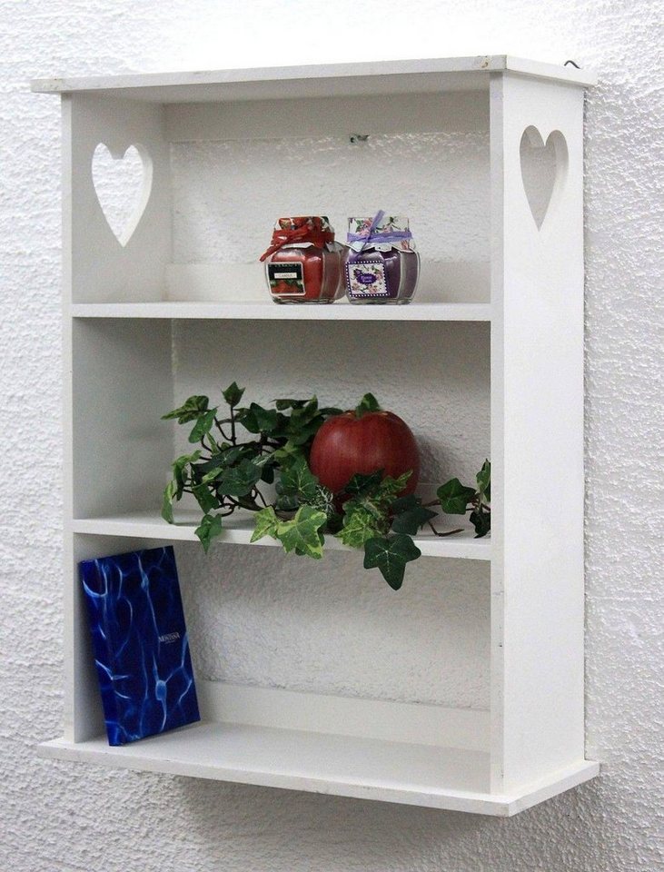 DanDiBo Wandregal Wandregal mit Herz 12013 Regal 50 cm Vintage Shabby Landhaus Küchenregal Weiß von DanDiBo