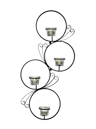DanDiBo Wandteelichthalter Metall Schwarz Rund Wandkerzenhalter 60 cm Teelichthalter Wand Teelicht Wandleuchter Schmiedeeisen von DanDiBo