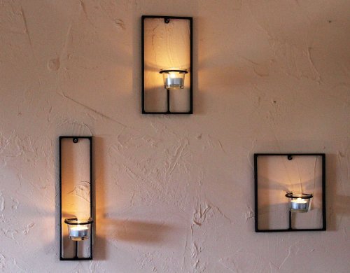 DanDiBo Wandteelichthalter aus Metall Carre 3-TLG. Wandkerzenhalter Teelichthalter für die Wand Schwarz Teelicht Design Modern von DanDiBo