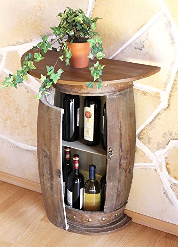 DanDiBo Wandtisch halbrund Tisch Weinregal Weinfass 0373-R Braun Schrank Fass aus Holz 73 cm Beistelltisch Konsole Wandkonsole Bar von DanDiBo