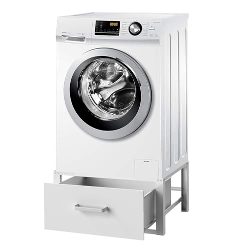 DanDiBo Waschmaschinen Untergestell mit Schublade Metall Weiß 96502 Waschmaschinenunterschrank Waschmaschinensockel Erhöhung Podest Modern Gummiert von DanDiBo