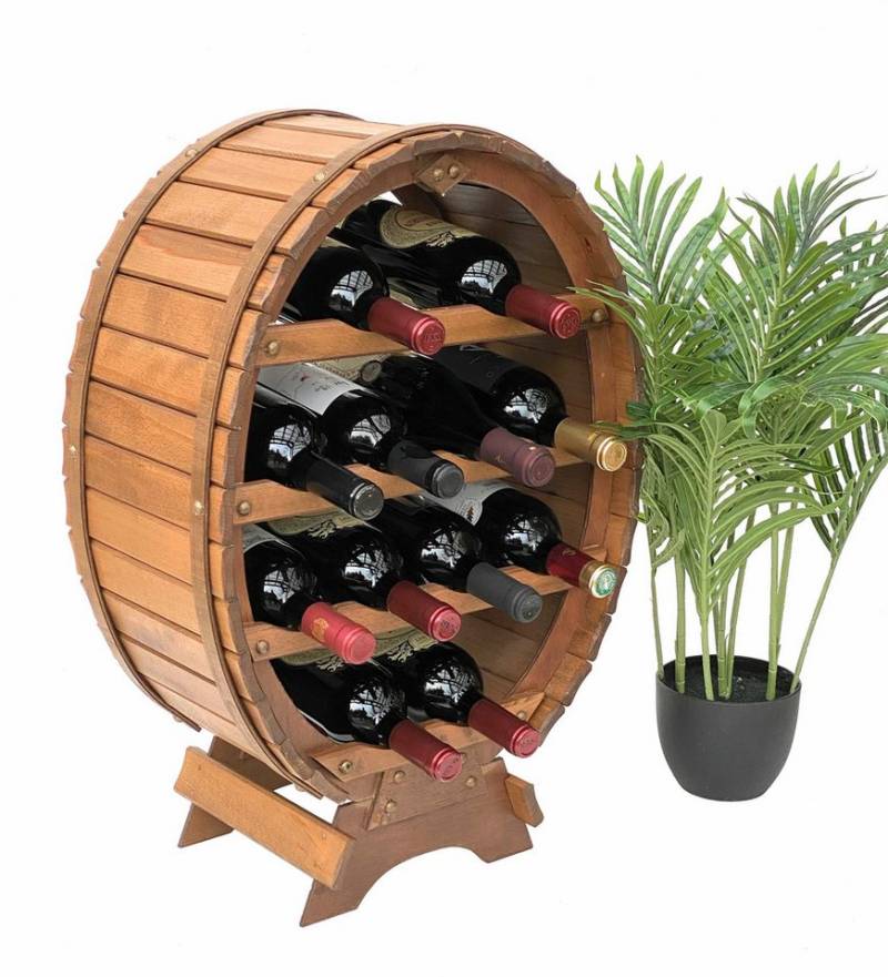 DanDiBo Weinregal Holz Stehend Weinfass 12 Flaschen Braun gebeizt Flaschenregal, Flaschenhalter Fass von DanDiBo
