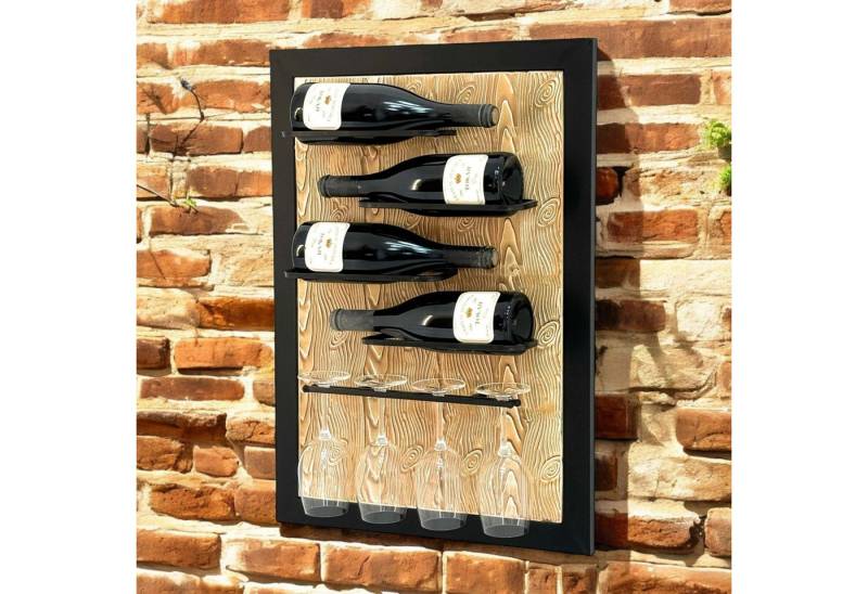 DanDiBo Weinregal Wand Metall Schwarz 4 Flaschen mit Glashalter 96617 Weinhalter, 4 Ablagen, 4 Glashalter von DanDiBo