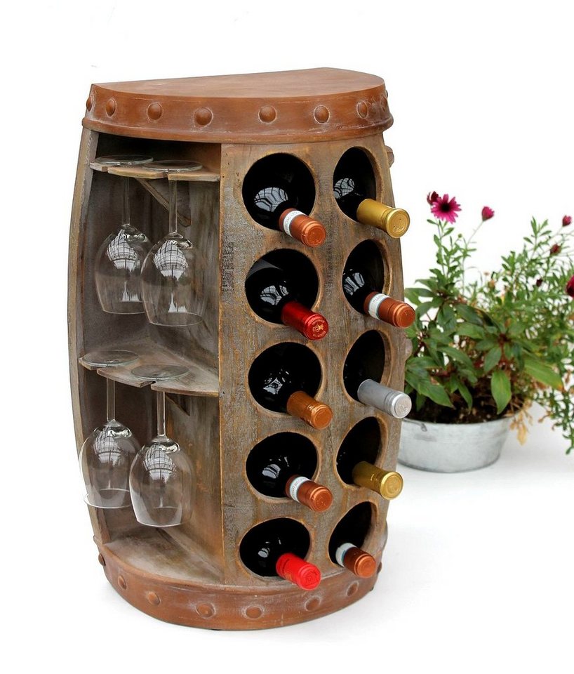 DanDiBo Weinregal Weinregal Weinfass 1547 Beistelltisch Schrank Fass aus Holz 65cm Weinbar Bar Wandtisch Flaschenregal von DanDiBo