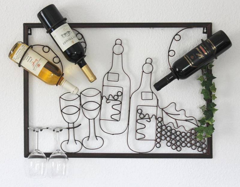 DanDiBo Weinregal mit Glashalter Wand Wandbild 091975 Flaschenständer Metall 64 cm, Flaschenhalter Wandregal von DanDiBo