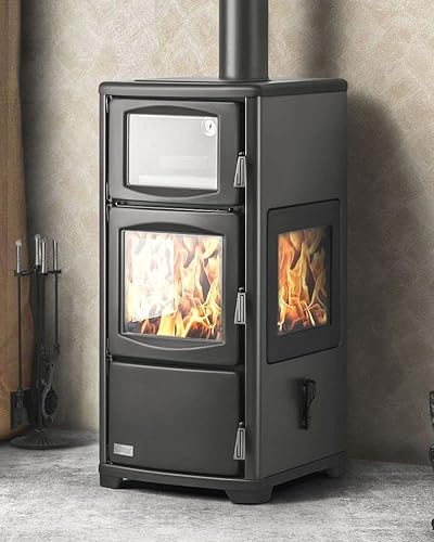 Kaminofen mit Backfach Herdplatte Panoramakamin Dreiseitig Glas Teba TKS 19 Holzofen 12 kW Kamin Ofen Holz Holzherd Kochplatte Küchenofen von DanDiBo