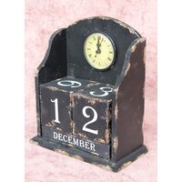 Uhr Mit Kalender 14B142 Schwarz Shabby Kaminuhr Standuhr 25cm Vintage Quarzuhr von DanDiBoDE