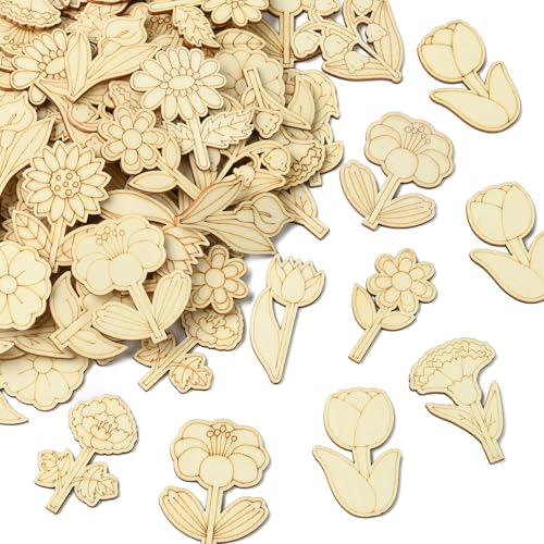 DanLingJewelry 100 Stück einheitliche Sonnenblumen-Holzausschnitte in Tulpenform, gemischt, blanko, Frühlingsblumen-Ausschnitte für Bastelarbeiten, Urlaub, Party, Dekoration DanLingJewelry 100 Stück einheitliche Sonnenblumen-Holzausschnitte in Tulpenform, gemischt, blanko, Frühlingsblumen-Ausschnitte für Bastelarbeiten, Urlaub, Party, Dekoration von DanLingJewelry