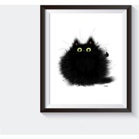 Schwarze Katze Daumen Hoch - Graue Orange Kunstdruck von DanTavisIllustration