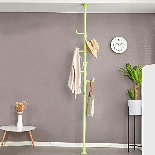 Garderobe, Kleiderstange, Standaufhänger, Kleider Stehen Hallenbaum, Aufhänger Einstellbar Dehnbar Nailless Metallrohr Multifunktional Vertikal Drehen Schwerlast Eisen Kleiderstange Weiß Grün von Dance angel
