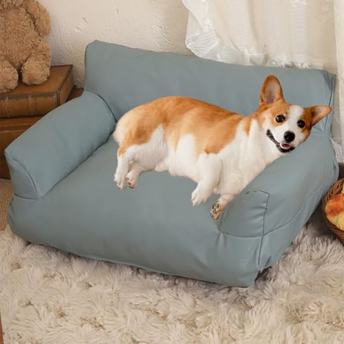 Danchen Haustier-Sofa für kleine bis mittelgroße Hunde und Katzen, orthopädisches Komfort-Hundesofa, Couch mit rutschfester Unterseite, wasserdicht, weich, Welpenbett, Matratze, Kissen (Blau, 75 x 50 von Danchen