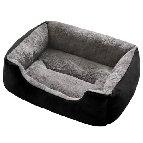 Danchen Hundebett, warm, waschbar, für Welpen, Katzen, Couch mit erhöhtem Rand, rutschfeste Unterseite, beruhigendes Haustier-Sofa-Kissen für große, mittelgroße und kleine Hunde (Schwarz, 50 x 40 x 15 von Danchen