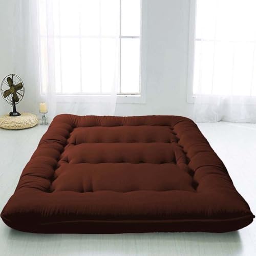 Danchen Japanische Boden-Futon-Matratze, gesteppte Bettmatte, faltbar, aufrollbar, tragbar, Tatami-Matte, Gästebett, Schlafsaal, Schlafsaal, Camping, gepolstert (180 x 200 cm, Kaffee) von Danchen