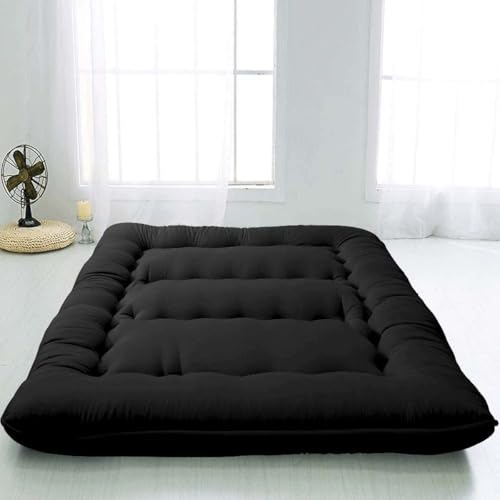 Danchen Japanische Boden-Futon-Matratze, gesteppte Bettmatte, faltbar, aufrollbar, tragbar, Tatami-Matte, Gästebett, Schlafsaal, Schlafsaal, Camping, gepolstert (180 x 220 cm, schwarz) von Danchen