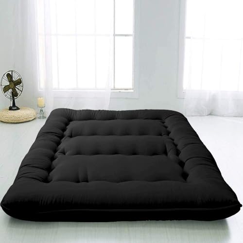 Danchen Japanische Futon-Matratze, faltbare aufrollbare Matratze, Bodenliege, Kissen, Bett, tragbare Tatami-Matte, dicke Isomatte für Schlafsaal, Gästebett, Camping-Auto (135 x 200 cm, schwarz) von Danchen