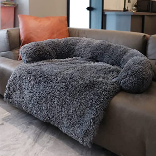 Danchen Plüsch-Hundebett, beruhigend, luxuriös, Hundematte, Sofa, Katzensofa, Haustiercouch, Möbelschutz mit rutschfester Unterseite, waschbar, weich, warm, 3XL, 130 x 105 x 18 cm, Dunkelgrau von Danchen