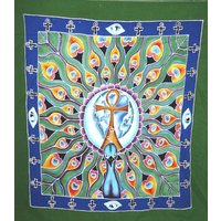 Pfau Mandala-Batik Banner Wandteppich Und Ankh Symbol von DancingShakina