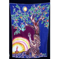 Singender LichtHandbemalter Batik Gobelin Musiker Göttin Baum von DancingShakina