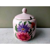 Wunderschöner E Radford Deckelmarmelade/Konfitüre Marmelade Gelee Honigtopf Mit Floralem Chrysanthemendesign. Vintage Handgemalte Menage von DandelionClockStudio