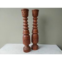 Wunderschönes Paar 12 "Hoch Aus Holz Gedrechselte Und Geschnitzte Kerzenhalter. Wunderschön in Indien Hergestellt, Stilvolle Schönes Geschenk von DandelionClockStudio