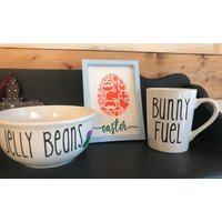 Osterbecher Und Schüssel Set - Osterdeko Küchendeko Urlaub Jelly Beans Bunny Sprit von DandelionDaydreamsAZ
