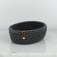 Häkelkorb Oval Mit Holzboden/Farbe Charcoal /22x17x8, 5 cm/Aufbewahrung/Dekoration/Sofortkauf/Organizer von DaniGeschenke