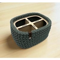 Häkelkorb Oval Mit Trennwänden /4 Fächer/Holzboden/Sofortkauf /Farbe Laurel /Größe Ca.24x 19xh 11 cm/ Aufbewahrung Und Dekoration/Organizer von DaniGeschenke