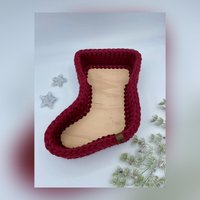 Häkelkorb Stiefel Mit Holzboden/26x16cm Innenmaß/Nikolaus/Weihnachten/Winter/Aufbewahrung/Dekoration/ Verschiedene Farben Wählbar von DaniGeschenke