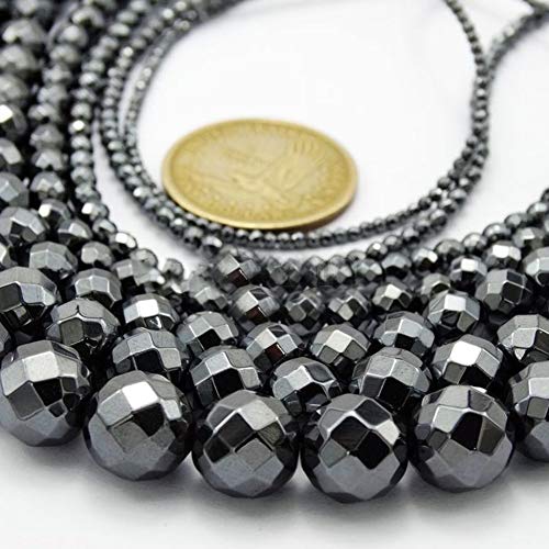 Danigrefinb DIY Charms 39,4 cm schwarzer Hämatit Edelstein facettierte runde lose Perlen voller Strang 3-10 mm – 6 mm von Danigrefinb