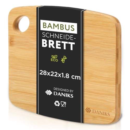 Daniks Hochwertiges Schneidebrett aus 100% Bambus, Extra Dick 1.8 cm, Brotbrett und Servierbrett für Fleisch, Gemüse, Brot, 28x22 cm (M) von Daniks