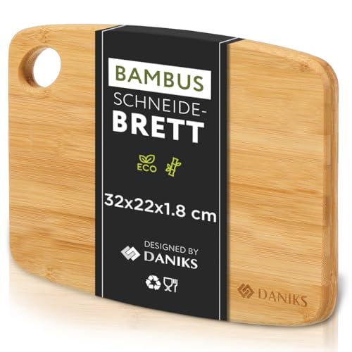 Daniks Hochwertiges Schneidebrett aus 100% Bambus, Extra Dick 1.8 cm, Brotbrett und Servierbrett für Fleisch, Gemüse, Brot, 32x22 cm (L) von Daniks