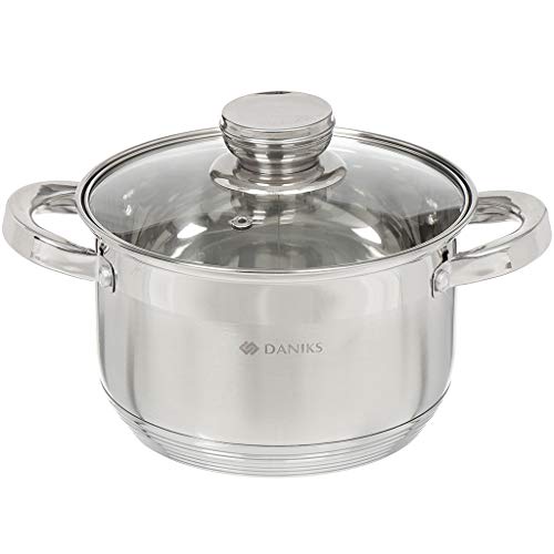 Daniks Standard Edelstahl Kochtopf | Topf Induktion mit Glasdeckel | 18 cm 2.9 Liter | Nudeltopf Suppentopf Pastatopf | Silber von Daniks