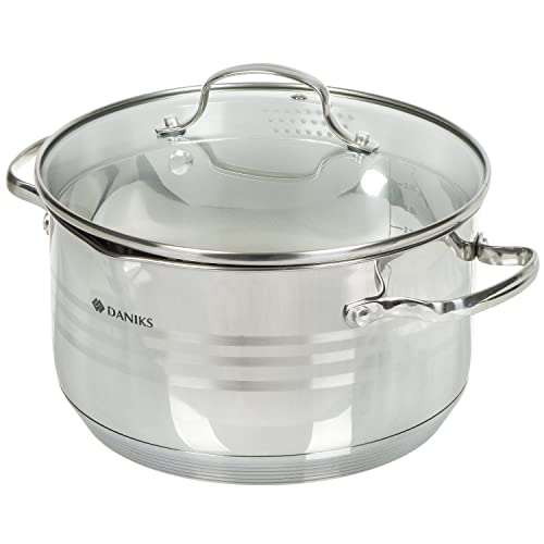 Daniks Tokio Edelstahl Kochtopf | Pastatopf mit Siebeinsatz | 22 cm 4.75 Liter | Fleischtopf Suppentopf Bratentopf | Silber von Daniks