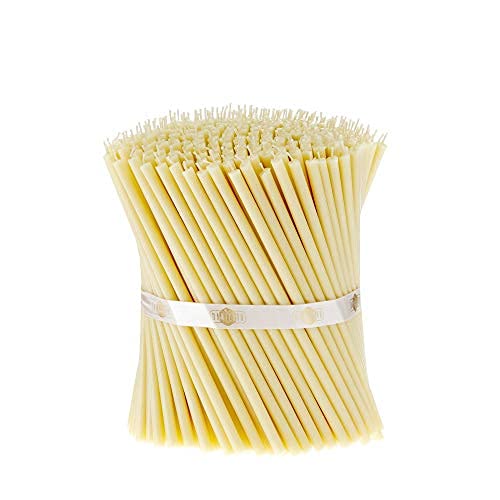 Danilovo 300 Stück Weiß Bienenwachs Kerzen - Orthodoxe Kerzen für Gebet, Rituals, Tischdeko Hochzeit - Ungiftig, Ruß - Tropffrei, Lang, Nachhaltige Produkte, N60, Höhe: 19,5 cm, Ø 7 mm von Danilovo