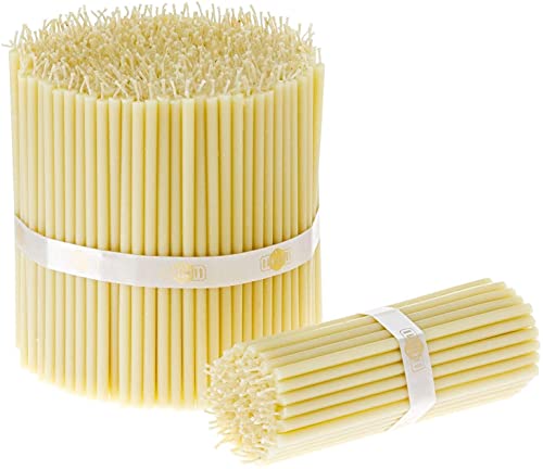 Danilovo 400 Stück Weiß Bienenwachs Kerzen - Orthodoxe Kerzen für Gebet, Rituals, Tischdeko Hochzeit - Ungiftig, Ruß - Tropffrei, Lang, Nachhaltige Produkte, N120, Höhe: 15 cm, Ø 5,4 mm von Danilovo