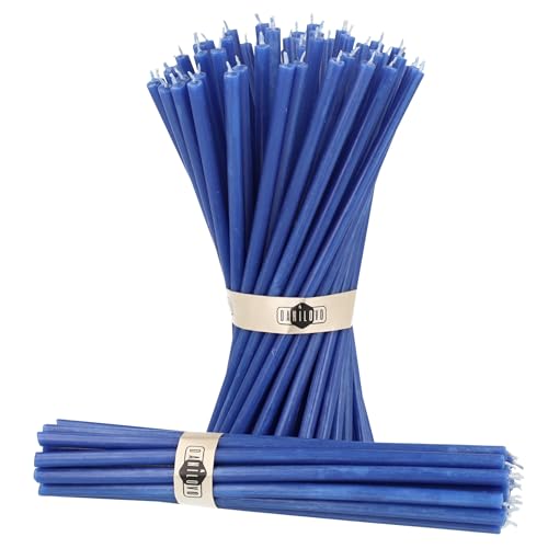 Danilovo Reine Bienenwachskerzen – tropffrei, rauchfrei, hohe, dünne Spitzkerzen – dekorative Kerzen für Kirchgebet, Deko oder Geburtstagskerzen – Honigduft Kerzen – 18,5 x 0,61 cm (Blau, 50 Stück) von Danilovo