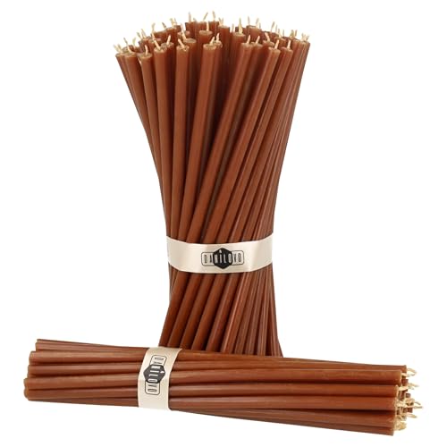 Danilovo Reine Bienenwachskerzen – tropffrei, rauchfrei, hohe, dünne Spitzkerzen – dekorative Kerzen für Kirchgebet, Deko oder Geburtstagskerzen – Honigduft Kerzen – 18,5 x 0,61 cm (Braun, 50 Stück) von Danilovo